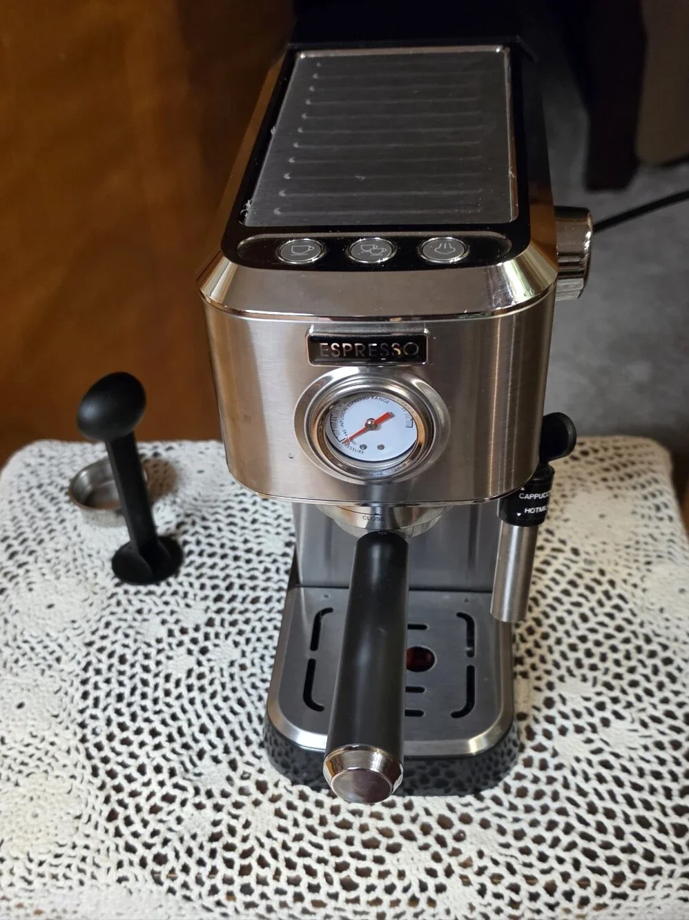 Espresso Stainless Steel Espresso Machine with Black Handle